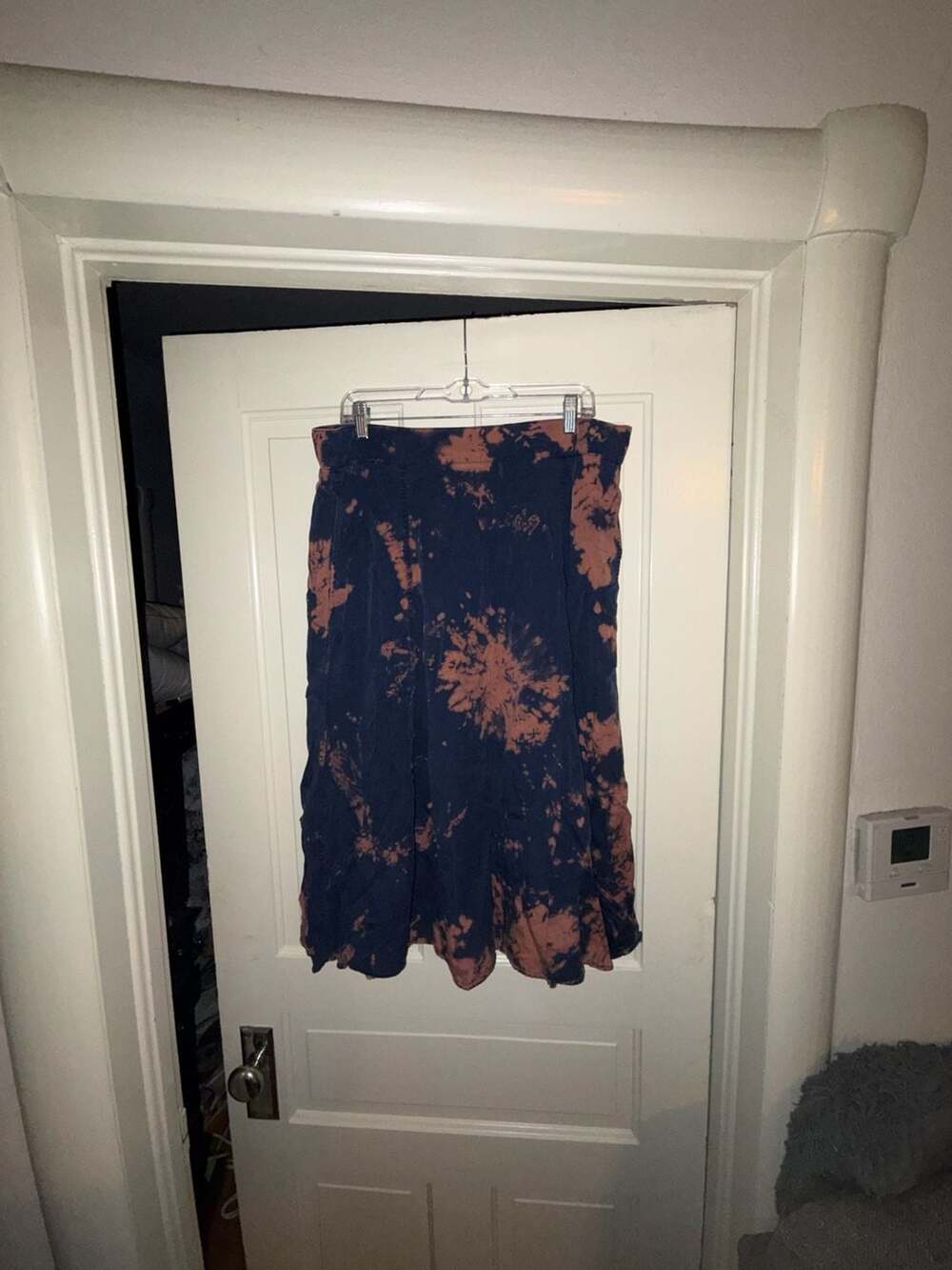 Lands End Midi Skirt Size 16 Blue Pink Tie Dye Lyocell